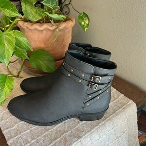 Chaps Black Ankle Boots with Gold Studded Straps